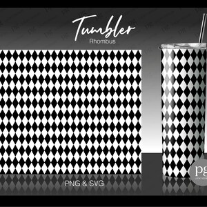 Black & White Rhombus Skinny Straight | Tapered Tumbler Svg, Geometric Shapes Full Wrap Skinny Tumblers 20 oz Sublimation Cricut SVG PNG