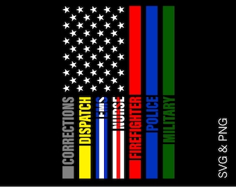 First Responder Svg Png, Corrections Dispatch EMS Pielęgniarka Policja Strażak Wojskowy Wsparcie Cyfrowe Pobieranie Sublimacja PNG i SVG Cricut
