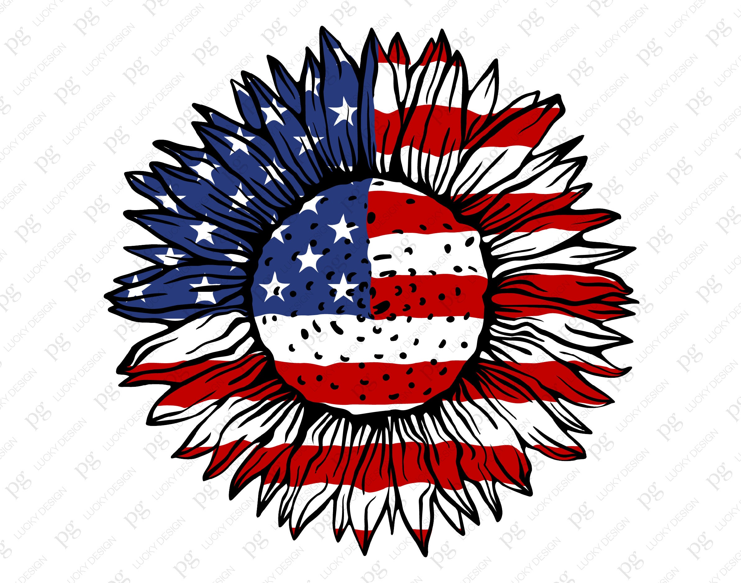 Sunflower American Flag Svg 4th of July Clipart Usa Flag | Etsy