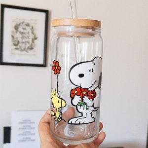 Peanuts Snoopy Glass Cup | Personalized Snoopy Glass Can | Iced Coffee Glass Can | Snoopy Gift | Peanuts Snoopy | Peanuts Drinkware |