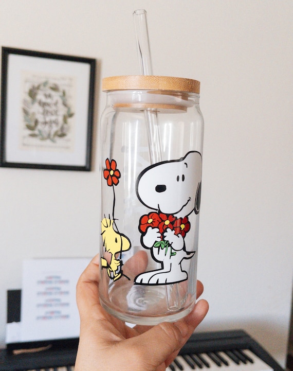 Peanuts Snoopy Glass Cup Personalized Snoopy Glass Can Iced Coffee Glass  Can Snoopy Gift Peanuts Snoopy Peanuts Drinkware 