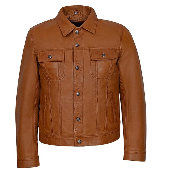 Men Genuine Leather Trucker Jacket 