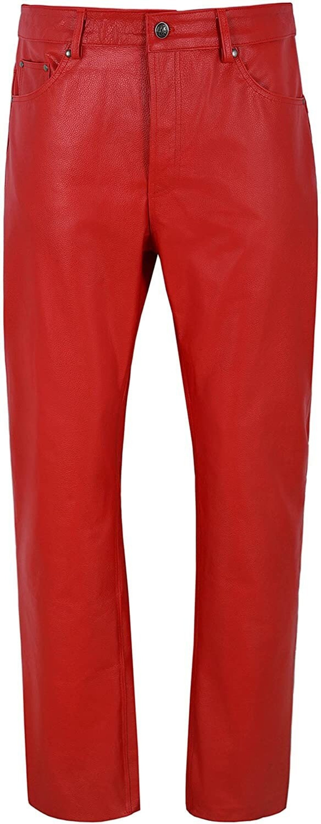 Real Leather Pants Biker Trouser Red Jeans Style Leather Trouser