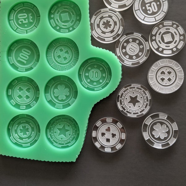 Resin poker chip Silicone Mould mold to make a Set of 9 different Poker Chips