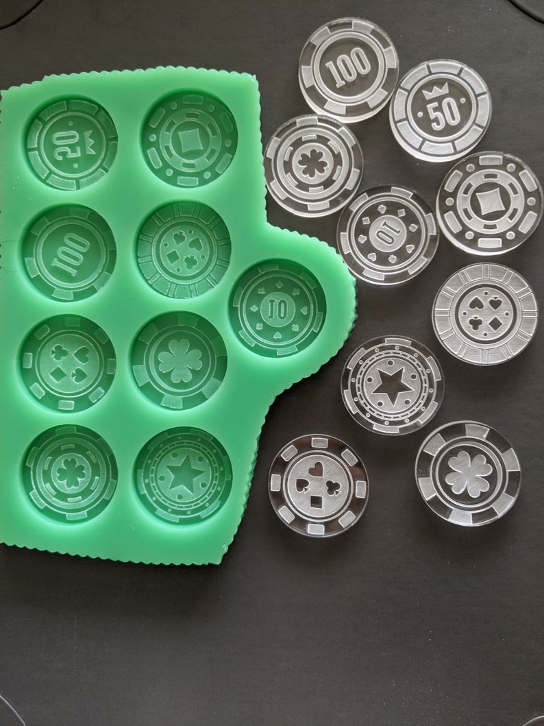 perfect for pop up phone holders Silicon Mould to make a Set of 9 different Poker Chips each being 40mm diameter