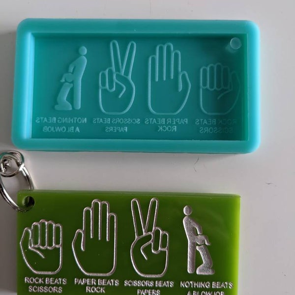Silicone Mould of a rock paper scissors @@@@job keyring mould 95mm by 45mm . Great stocking filler for men