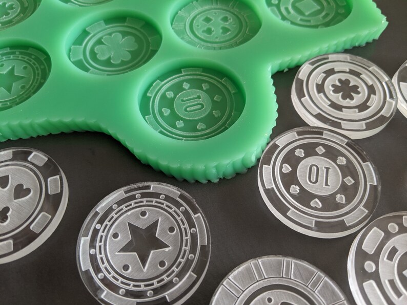 perfect for pop up phone holders Silicon Mould to make a Set of 9 different Poker Chips each being 40mm diameter