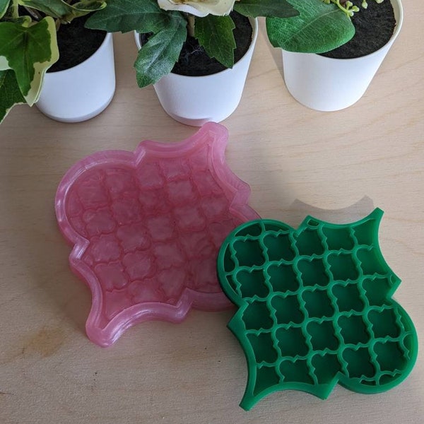 Silicone mould mold  to make a large 120mm by 6mm deep  arabesque style tile  coaster .