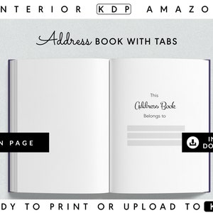 May include: A printable address book with tabs. The cover is open to show the inside pages, which are blank. The text on the inside page reads "This Address Book Belongs to".