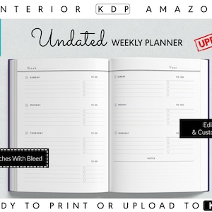 Canva Undated Editable Template Planner Weekly & Monthly Overview, Commercial use, KDP template