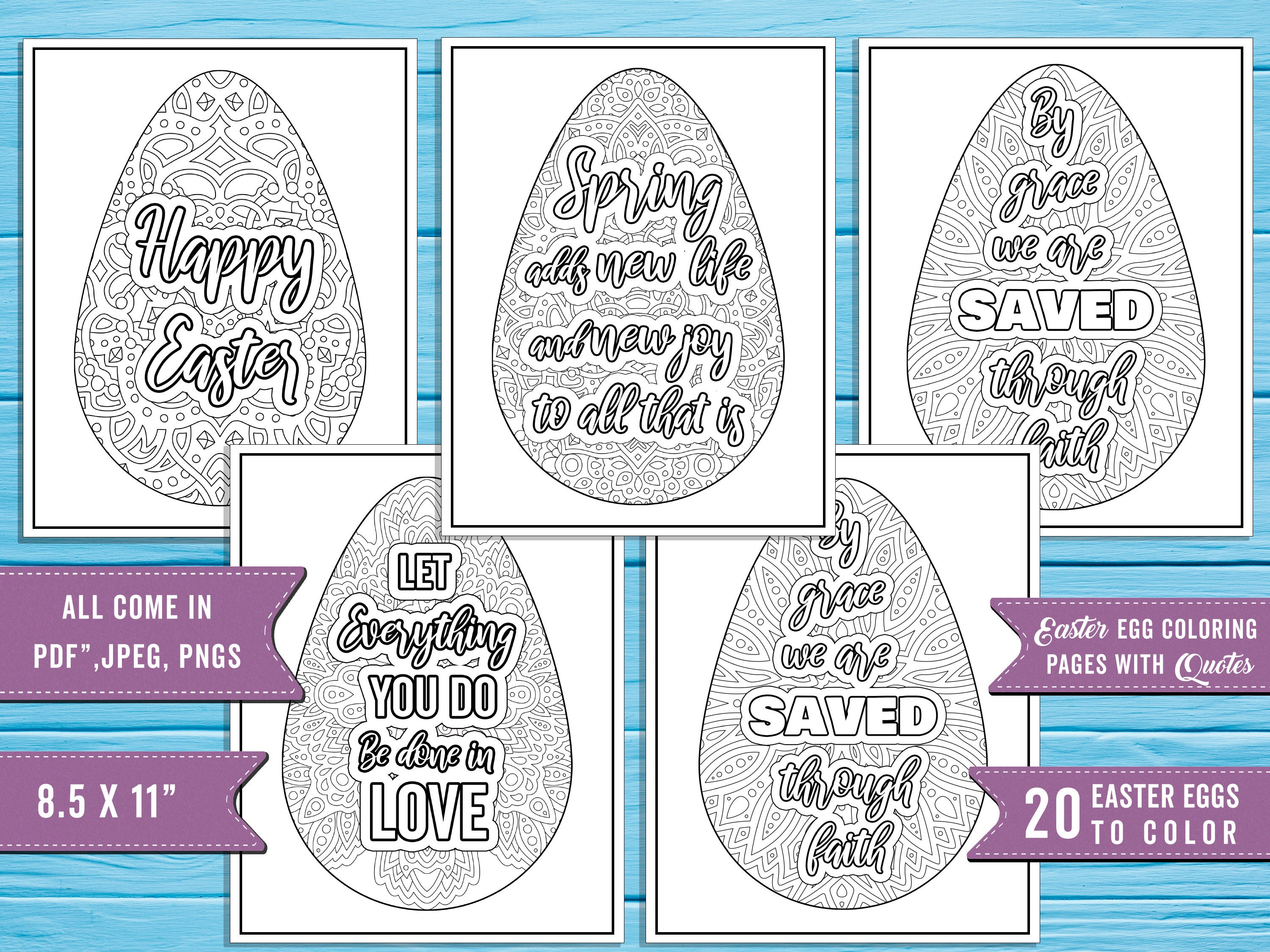 20 Printable Easter Egg Coloring Pages, Easter Quotes Printable PDF ...