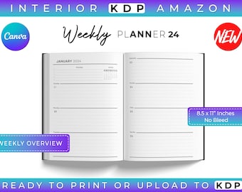 2024 Weekly Planner CANVA templates, fully dated, fully editable & customizable • 8.5x11 inches, KDP template