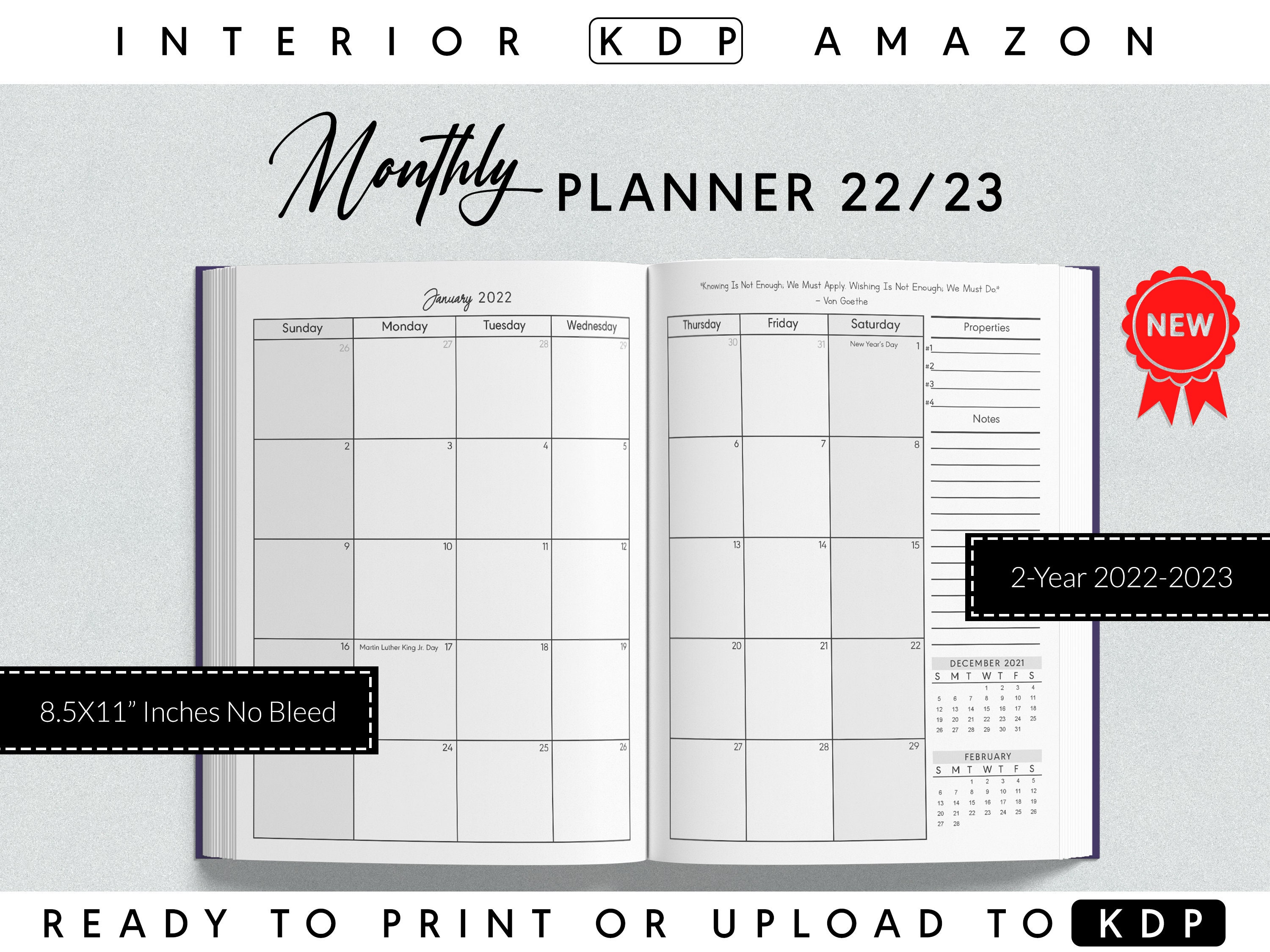 2022 2023 Monthly Planner with US Holidays 71 Pages 8.5x11 Etsy.de