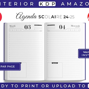 Agenda Scolaire 2024-2025 Journalier 305 páginas, 6x9 pulgadas, uso comercial, interior KDP
