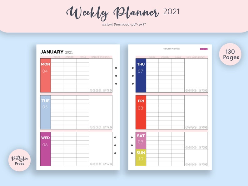 Monthly Weekly Planner 2021 Printable, 2021 Daily Planner, Monthly ...