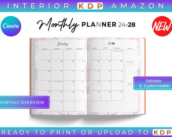 5 Year Planner 2024-2028 CANVA template, fully dated, fully editable & customizable ,8.5x11 inches with bleed, KDP TEMPLATE (Commercial use)
