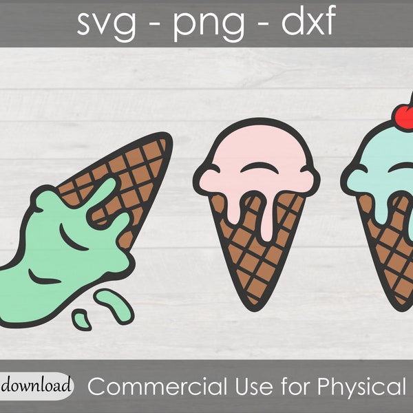 Ice Cream Cone Drip Svg cut file for cricut - Waffle Cone Sublimation PNG design - digital download - svg png dxf