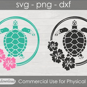 Meeresschildkröte Hibiskus Blume svg geschnitten Datei für Cricut - Hawaii Hibiskus Blume Sublimation PNG print Design - Tropical Beach Urlaub Shirt