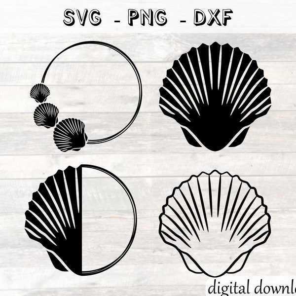 Seashell Circle Border SVG bundle - Seashell Silhouette and Outline Vector - PNG sublimation design for Shirts