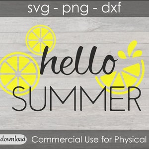 Hello Summer Lemon SVG cut file for cricut - Lemonade Squirt Sublimation - Wood Sign SVG - Welcome Door Hanger Design - Lemon Clipart