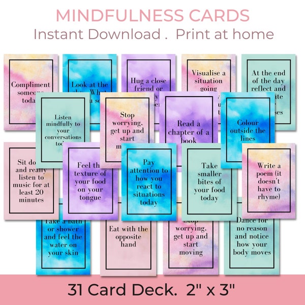 PRINTABLE MINDFULNESS CARDS, Mindfulness Gift, Daily Mindfulness, Mindfulness Activities, Mindfulness Printable, Self Care Cards