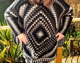 Poncho with Sleeves Crochet Pattern, Crochet Poncho Pattern, Granny Square Poncho Pattern, Easy Crochet Poncho Pattern
