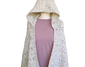 Crochet Shawl Pattern with Hood – Easy Textured Crochet Shawl Wrap PDF
