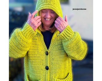 Cardigan Crochet Pattern, Crochet Chunky Cardigan Pattern, Jacket Pattern, Hooded Crochet Cardigan, Crochet Chunky Cardigan Easy