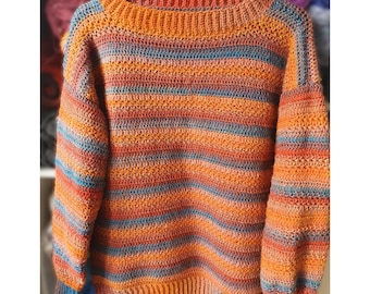 Crochet Pullover Pattern, Easy Crochet Sweater Pattern Women, DK Yarn Sweater Pattern, Crochet Jumper Pattern Stripe