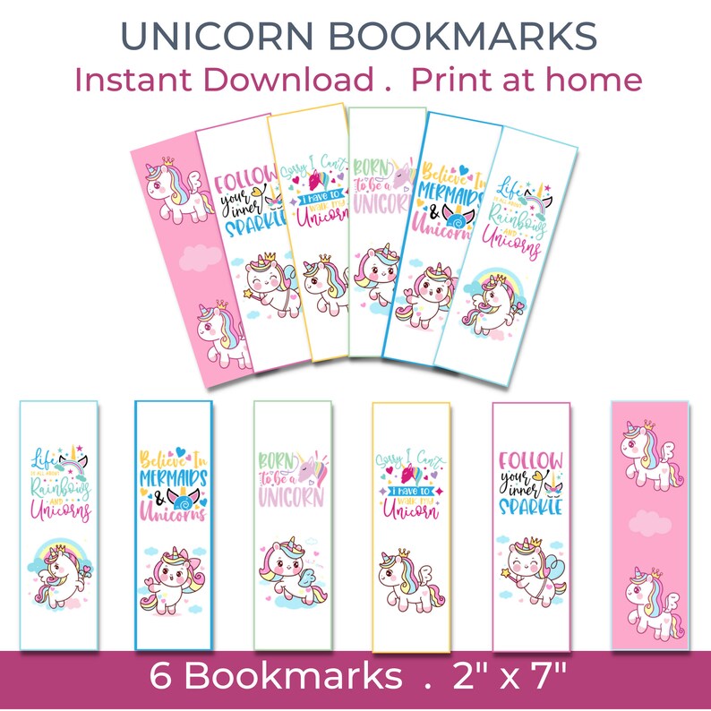 UNICORN BOOKMARK Printable Bookmarks Bookmarks Set Digital - Etsy