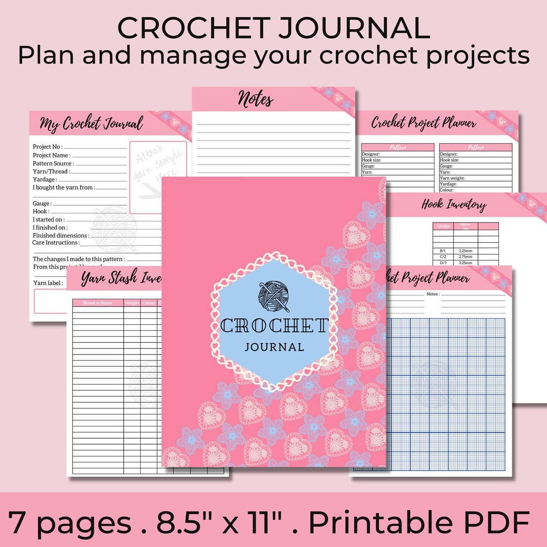 CROCHET JOURNAL, Crochet Notebook, Project Planner, Planner Printable - Etsy for Free Printable Crochet Project Planner