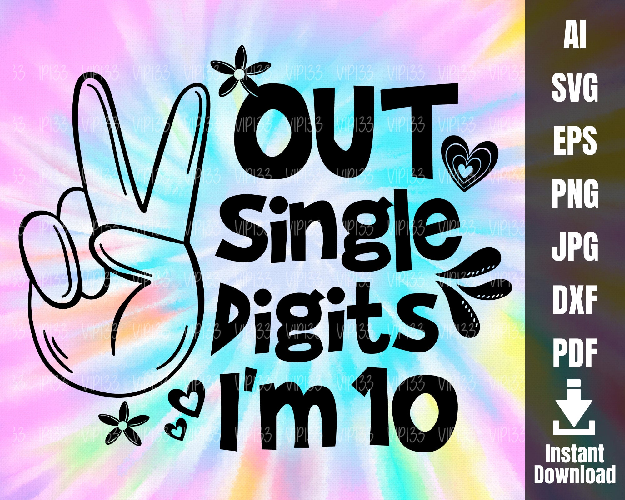 Peace Out Single Digits I'm 10 SVG Tenth Birthday for Girl Etsy