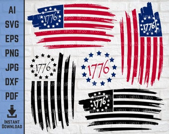 Paquete SVG de bandera de 13 estrellas / 1776 Betsy Ross Bandera estadounidense svg / Estadounidense desde 1776 / Día de la Independencia 4 de julio / Uso comercial de archivos digitales