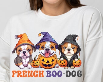 French Boo Dogs Cucciolo Bulldog Halloween Spettrale Stagione Cane Divertente Cane Amore Cappello Strega Zucca Sublimazione Stampa File Digitale Uso Commerciale