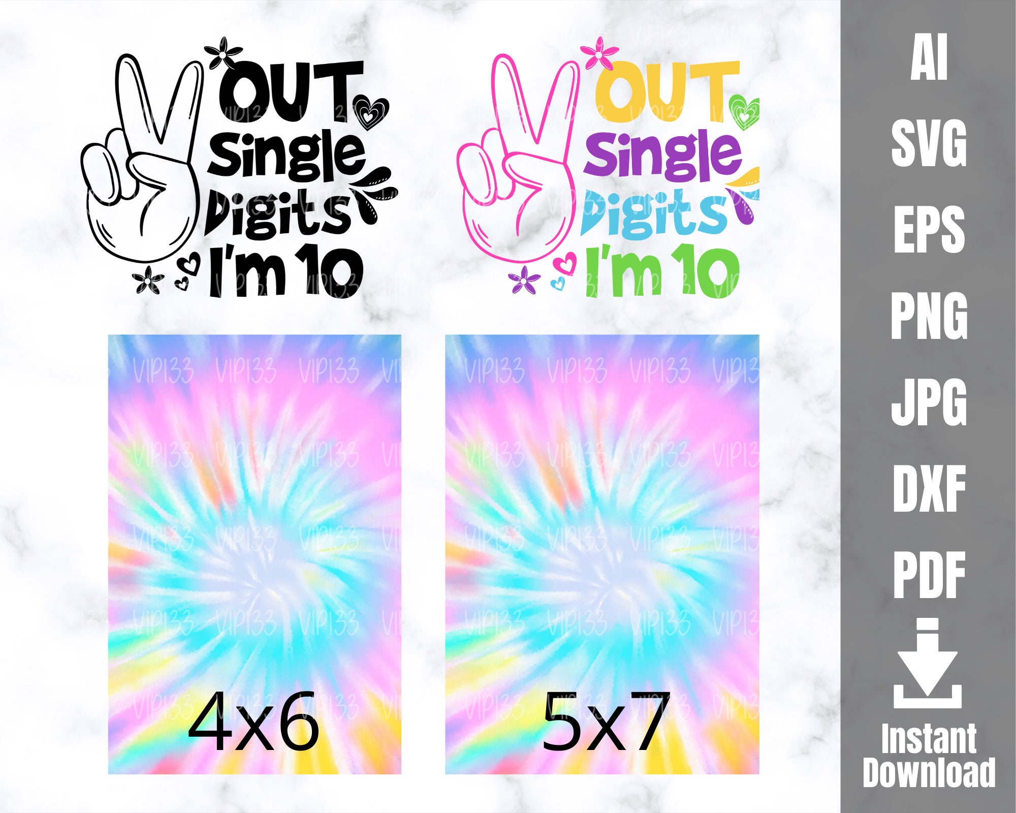 Peace Out Single Digits I'm 10 SVG Tenth Birthday for Girl Etsy