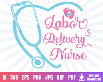 Infermiera di travaglio e parto SVG Impronta del bambino nel cuore Laureato della scuola infermieristica LD Infermiera Infermiera di consegna Grazie / File digitale Uso commerciale
