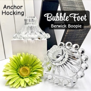 Par de candelabros vintage Anchor Hocking Berwick Boopie de cristal, años 50