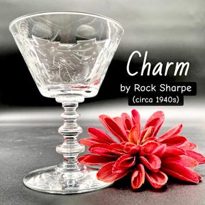 Set of 7 (Circa 1940s) LIKE NEW Charm by Rock Sharpe - Stemmed Tall Sherbet / Champagne; Blown Glass; Small Dessert Goblet; Vintage Barware