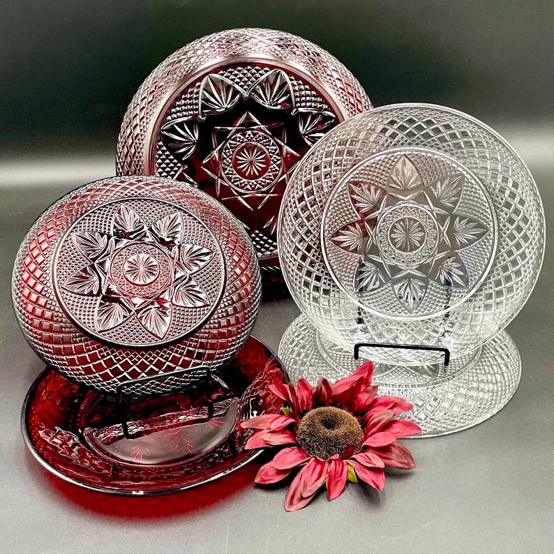 CHOOSE a Set 1999 Antique Ruby Red or Clear Glass Dinner & Luncheon