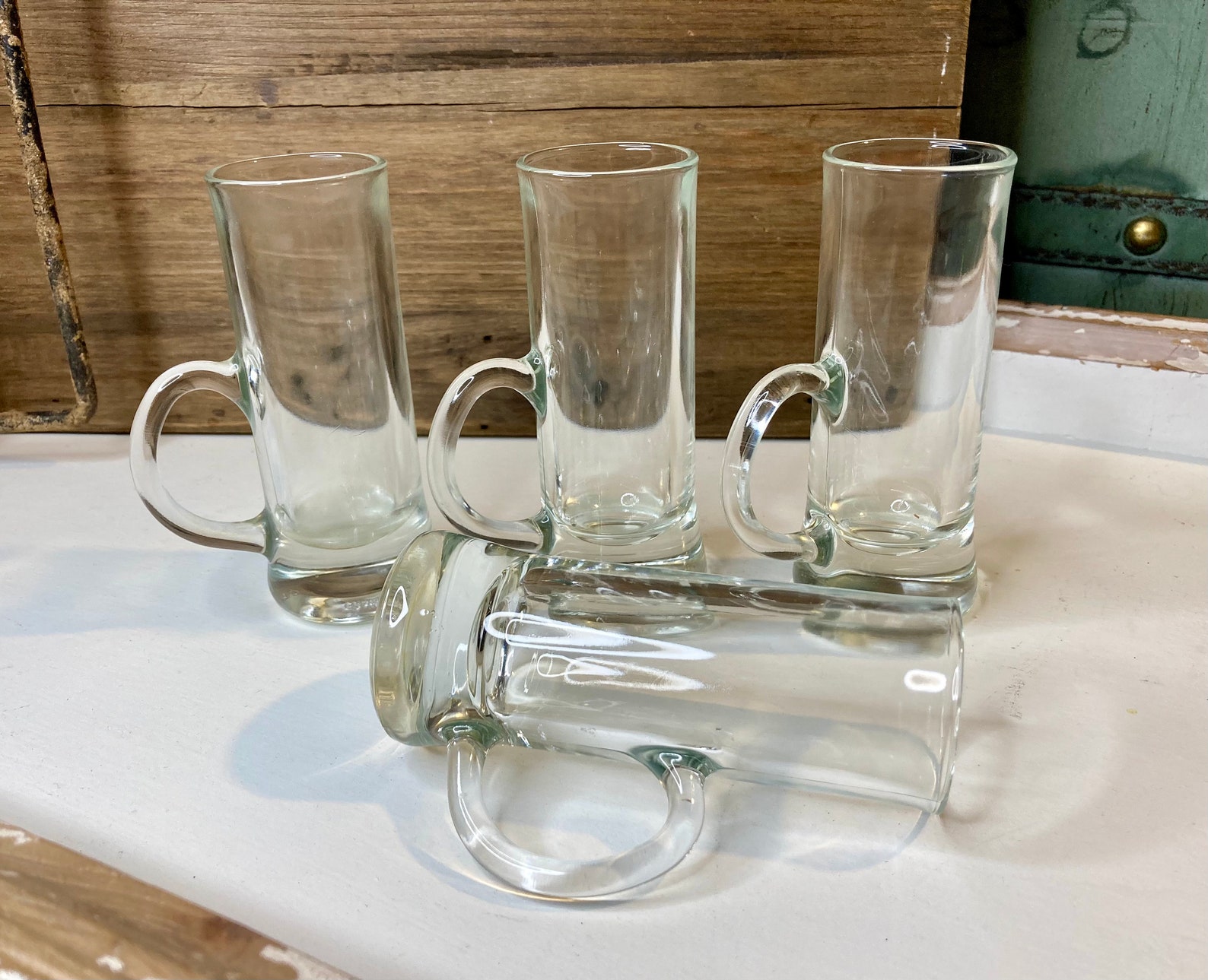 VINTAGE Tall Shot Glasses with Mug Handles Barware Liquor Etsy