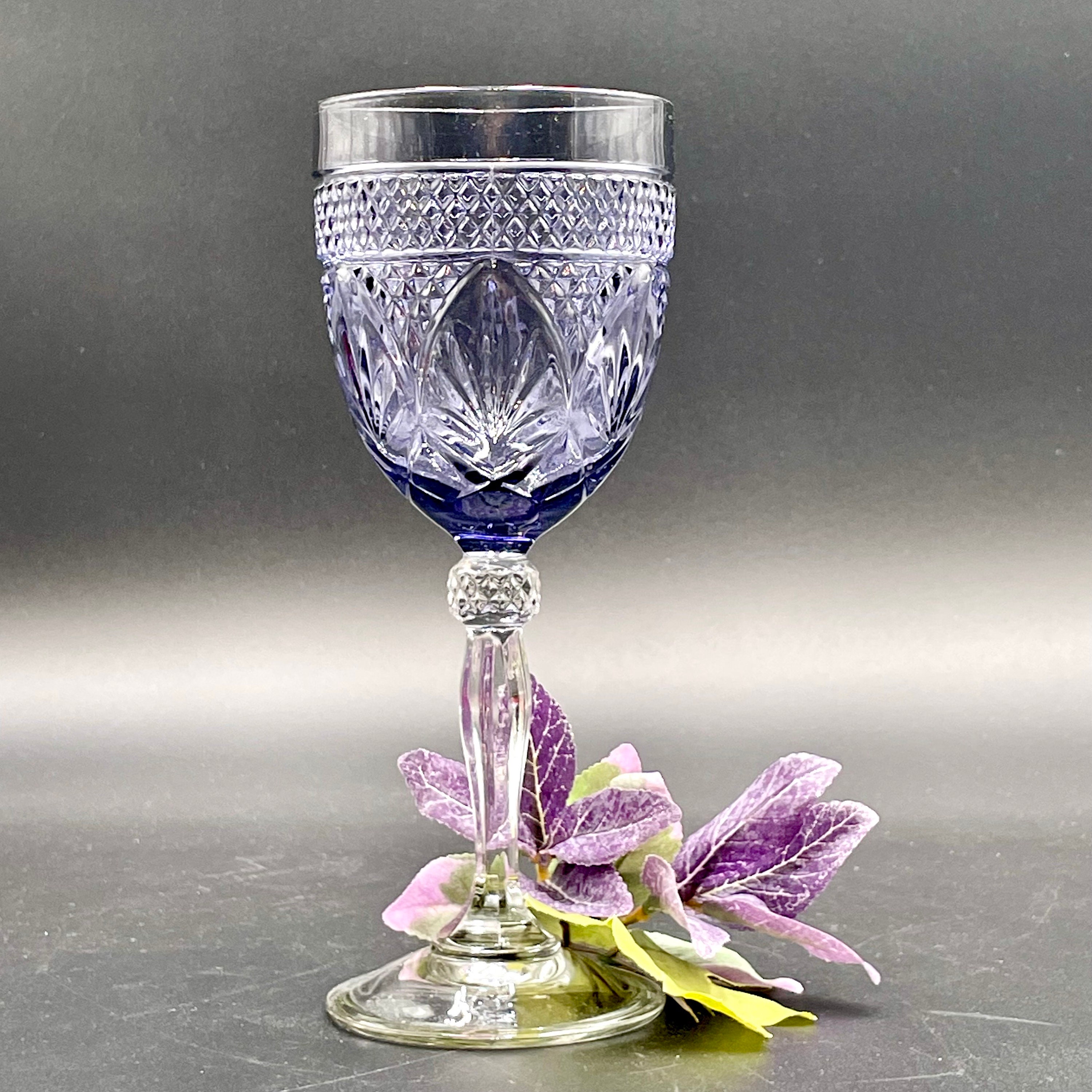 1960s Purple Cut to Clear Wine Glass # 21512