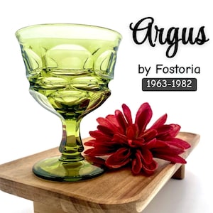 Sets of 4 or 8 (1963-1982) Fostoria Argus Green Small Wine Goblets or Sherbet / Champagne Glasses; Vintage Retro Avocado Barware Glassware