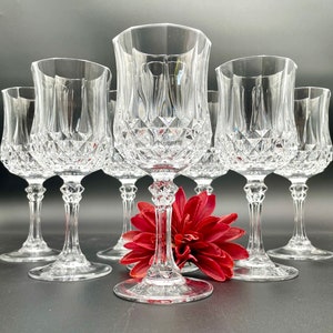 Sets of 6 or 8 (1978-) Crystal Longchamp Water (8oz) or Wine (6oz) French Glasses by Cristal D'Arques-Durand; Wedding Bridal Toast; 25 TOTAL