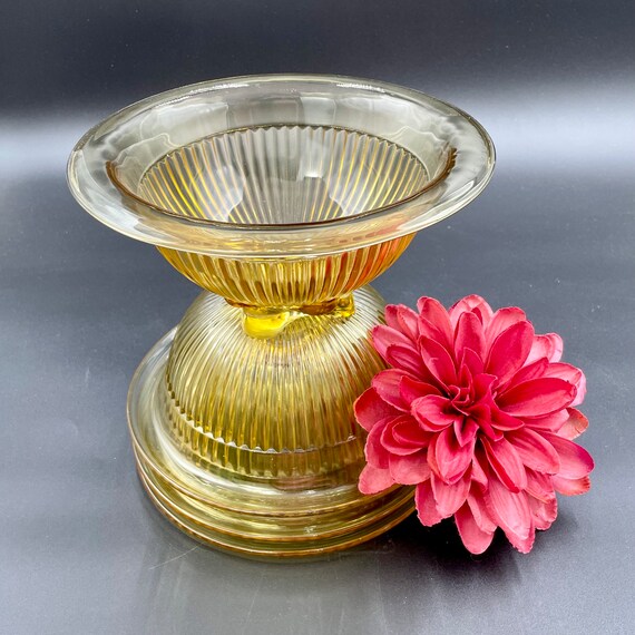 Depression Glass Bowls Set/4, Federal Glass Co. Yellow Ribbed