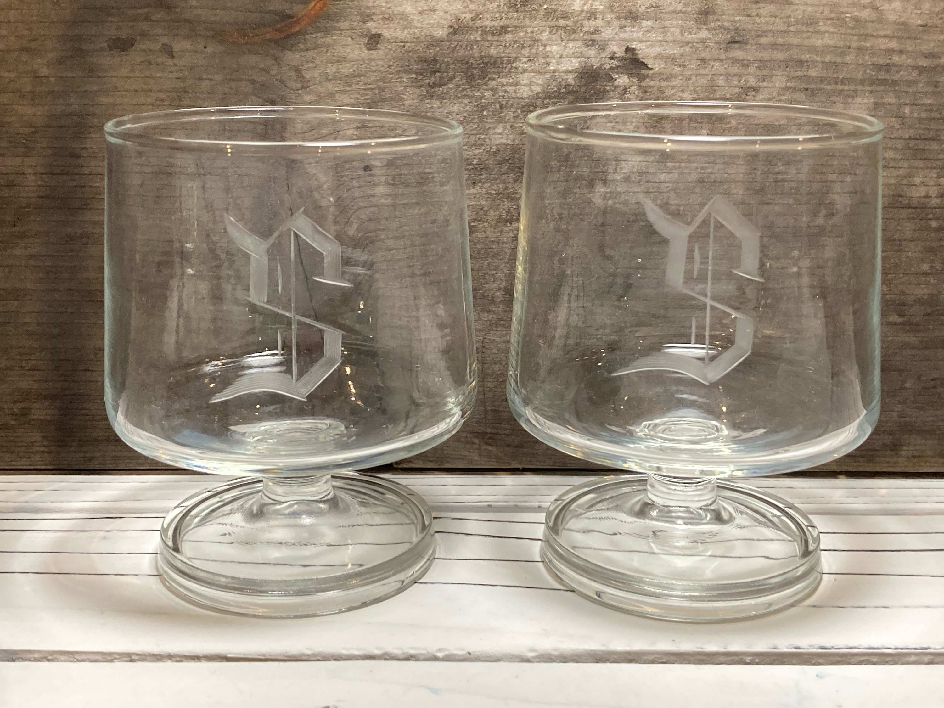 VINTAGE set of Wine / Lowball Glasses with Etched Initial Etsy