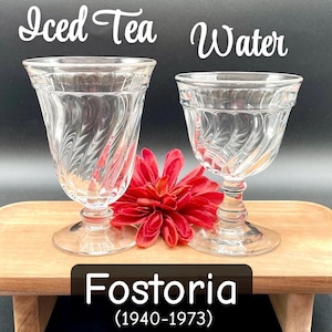 ELIGE un juego (1940-1973) COMO NUEVO Copas de agua/vino/té helado/postre Fostoria Colony; Cristalería vintage transparente; Patrón de remolino