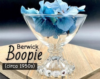 Set of 6 or 8 (circa 1950s) Berwick Boopie Sherbet / Champagne Glasses by Anchor Hocking; Clear Dessert / Parfait / Fruit Bowl; Bubble Foot