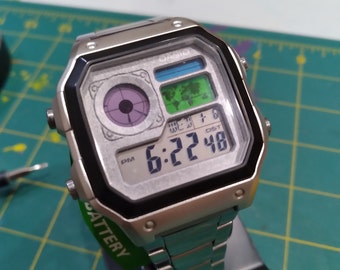 Zegarek Casio World Time z modyfikacją CZTERECH kolorów ekranu i złotym lub srebrnym ekranem tylnym