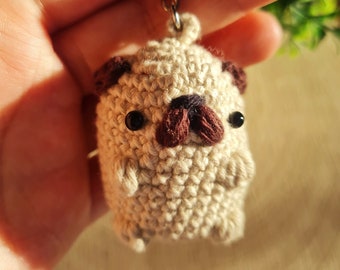 Schlüsselanhänger Kleiner Mops Haustier Gehäkelt Amigurumi Handgemacht Plüsch Accessoires Stofftier Hund Kleinhund Hundeliebhaber