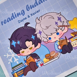 NEW Love and Deepspace art print fanart chibi reading buddies Zayne, Xavier